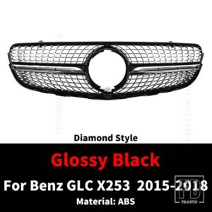 ダイヤモンド GT スタイルフロントインレットメッシュグリルレーシングバンパーグリルメルセデス X253 ベンツ GLC 200 220 250 260 300 350 20 - Diamond Black