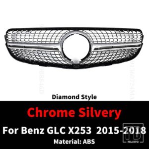 ダイヤモンド GT スタイルフロントインレットメッシュグリルレーシングバンパーグリルメルセデス X253 ベンツ GLC 200 220 250 260 300 350 20 - Diamond Silvery