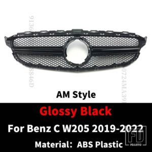 メルセデスベンツ フロントインレットグリルレーシングフードグリル C W205 C205 S205 2014-2022 C43 AMG スタイルメッシュ交換フェイスリフト - 19-22 Glossy Black