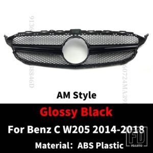 メルセデスベンツ フロントインレットグリルレーシングフードグリル C W205 C205 S205 2014-2022 C43 AMG スタイルメッシュ交換フェイスリフト - 14-18 Glossy Black
