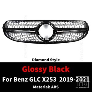 ダイヤモンド GT スタイルフロントバンパーグリルインレットグリルメルセデス X253 ベンツ GLC 2019-21 300 200 220 チューニングフードメッシ - DM Black