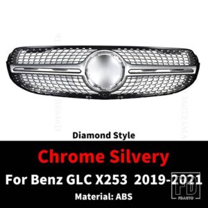 ダイヤモンド GT スタイルフロントバンパーグリルインレットグリルメルセデス X253 ベンツ GLC 2019-21 300 200 220 チューニングフードメッシ - DM Silvery