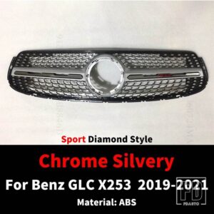 ダイヤモンド GT スタイルフロントバンパーグリルインレットグリルメルセデス X253 ベンツ GLC 2019-21 300 200 220 チューニングフードメッシ - Sport DM Silvery