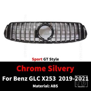 ダイヤモンド GT スタイルフロントバンパーグリルインレットグリルメルセデス X253 ベンツ GLC 2019-21 300 200 220 チューニングフードメッシ - Sport GT Silvery