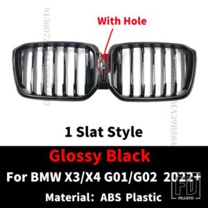 BMW フロントキドニーグリルレーシングバンパーグリルラジエーターグリッドフードメッシュ X3 X4 G01 G02 2022 2023 M 装飾チューニングアクセ - 1 Slat With Hole