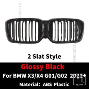 BMW フロントキドニーグリルレーシングバンパーグリルラジエーターグリッドフードメッシュ X3 X4 G01 G02 2022 2023 M 装飾チューニングアクセ - 2 Slat None Hole