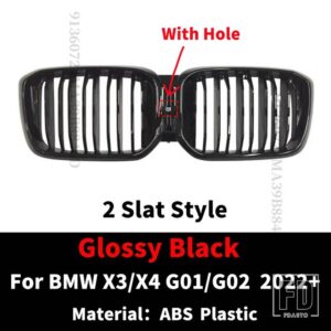 BMW フロントキドニーグリルレーシングバンパーグリルラジエーターグリッドフードメッシュ X3 X4 G01 G02 2022 2023 M 装飾チューニングアクセ - 2 Slat With Hole