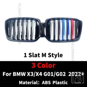 BMW フロントキドニーグリルレーシングバンパーグリルラジエーターグリッドフードメッシュ X3 X4 G01 G02 2022 2023 M 装飾チューニングアクセ - 1 Slat M None Hole