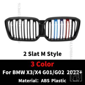 BMW フロントキドニーグリルレーシングバンパーグリルラジエーターグリッドフードメッシュ X3 X4 G01 G02 2022 2023 M 装飾チューニングアクセ - 2 Slat M None Hole