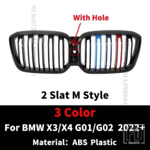 BMW フロントキドニーグリルレーシングバンパーグリルラジエーターグリッドフードメッシュ X3 X4 G01 G02 2022 2023 M 装飾チューニングアクセ - 2 Slat M With Hole