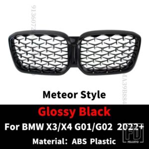 BMW フロントキドニーグリルレーシングバンパーグリルラジエーターグリッドフードメッシュ X3 X4 G01 G02 2022 2023 M 装飾チューニングアクセ - Meteor None Hole