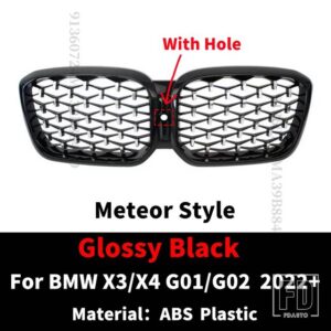 BMW フロントキドニーグリルレーシングバンパーグリルラジエーターグリッドフードメッシュ X3 X4 G01 G02 2022 2023 M 装飾チューニングアクセ - Meteor With Hole