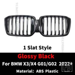 BMW フロントキドニーグリルレーシングバンパーグリルラジエーターグリッドフードメッシュ X3 X4 G01 G02 2022 2023 M 装飾チューニングアクセ - 1 Slat None Hole