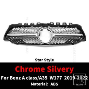 メルセデスベンツ スポーツフロントバンパーグリルインレットグリルラジエーターグリッドチューニング 2019-2022 Aクラス A35 W177 GT - Diamond Silvery