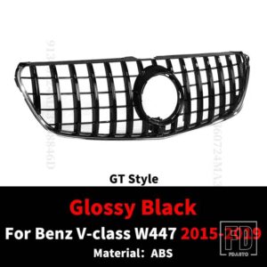 メルセデスベンツ GT ダイヤモンドスタイルフロントインレットラジエーターグリルバンパーグリルメッシュ V クラス W447 2015-2023 - 2015-2019 GT Black