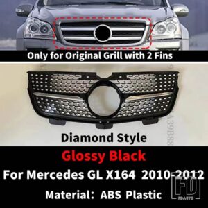 メルセデスベンツ GT ダイヤモンドフロントラジエーターグリルバンパーグリルグリッドメッシュ GL X164 2005-2012 GL320 GL350 GL450 GL550 GL - 10-12 Diamond Black