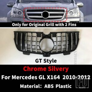メルセデスベンツ GT ダイヤモンドフロントラジエーターグリルバンパーグリルグリッドメッシュ GL X164 2005-2012 GL320 GL350 GL450 GL550 GL - 10-12 GT Silver