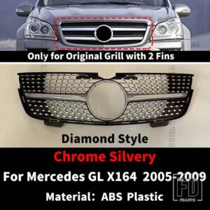 メルセデスベンツ GT ダイヤモンドフロントラジエーターグリルバンパーグリルグリッドメッシュ GL X164 2005-2012 GL320 GL350 GL450 GL550 GL - 05-09 Diamond Silver