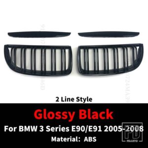 BMW 2 ラインフロントキドニーラジエーターグリルミドルメッシュグリル 3 E90 E91 2005-2012 320I 325I 330I 335I グリッドチューニングアクセ - 05-08 Glossy Black