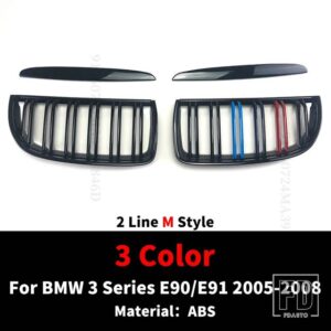 BMW 2 ラインフロントキドニーラジエーターグリルミドルメッシュグリル 3 E90 E91 2005-2012 320I 325I 330I 335I グリッドチューニングアクセ - 05-08 M Style