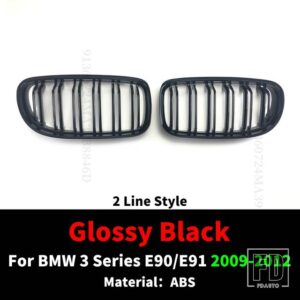 BMW 2 ラインフロントキドニーラジエーターグリルミドルメッシュグリル 3 E90 E91 2005-2012 320I 325I 330I 335I グリッドチューニングアクセ - 09-12 Glossy Black