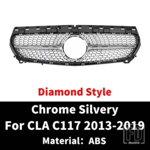 メルセデスベンツ センター改築フロントフードグリルレーシングバンパーグリル GT ダイヤモンドメッシュ CLA C117 W117 2013-2019 180 200 220 - Diamond Silvery