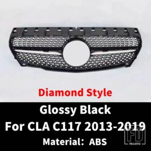 メルセデスベンツ センター改築フロントフードグリルレーシングバンパーグリル GT ダイヤモンドメッシュ CLA C117 W117 2013-2019 180 200 220 - Diamond Black