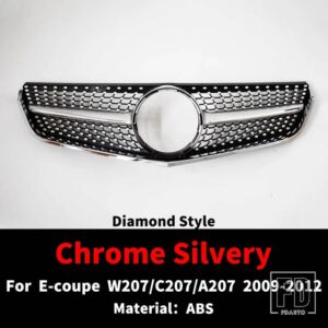 フロントラジエーターグリルバンパーグリルグリッドチューニングメルセデス C207 W207 A207 ベンツ E クーペ 2009-2016 E200 E260 E320 E350 E - 09-12 Diamond Silver