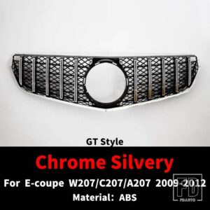 フロントラジエーターグリルバンパーグリルグリッドチューニングメルセデス C207 W207 A207 ベンツ E クーペ 2009-2016 E200 E260 E320 E350 E - 2009-2012 GT Silvery