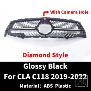 センタースポーツフロントフードグリルバンパーグリル GT ダイヤモンドメルセデス W118 C118 ベンツ CLA 2019 + 220 250 180 260 200 外装部品 - Diam Black With Cam