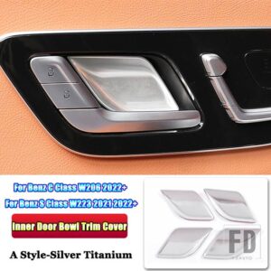 メルセデスベンツ C Sクラス W206 W223 2021-23 + ステンレスカーアクセサリーインナーハンドルドアボウルカバートリムスパンコール - A Style With Logo