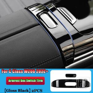 メルセデスベンツ Cクラス W206 C200 C220 C260 C300 2022 + カーアクセサリーセンターコンソールアームレストボックススイッチボタントリムカ - Gloss Black