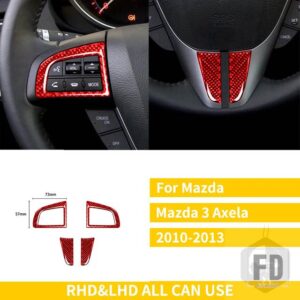 マツダ 3 アクセラ 2010-13 アクセサリーカーボンインテリアステアリングホイールトリムステッカー装飾 - Red Carbon Set
