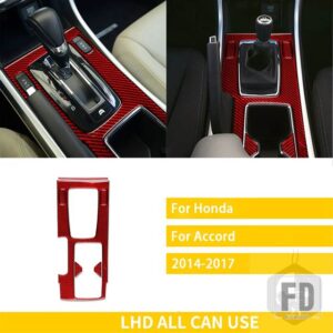 ホンダ アコード 9TH 2014-16 アクセサリーカーボンインテリアギアパネルトリムステッカー - red C LHD