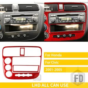ホンダ シビック 37012 アクセサリーカーボンインテリアラジオ AC コントロールパネルトリムステッカー装飾 - 4 red A LHD