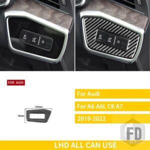 アウディ A6 C8 A7 2019-22 カーアクセサリーヘッドライトスイッチパネルカバートリムカーボンステッカー装飾 - Black LHD