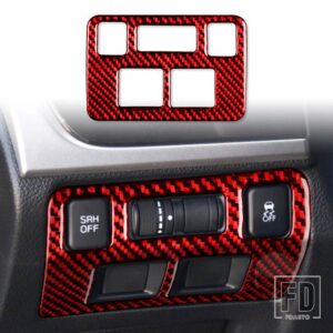 スバル フォレスター 2013-18 アクセサリーカーボンインテリアヘッドライト調整パネルトリムステッカー - Red