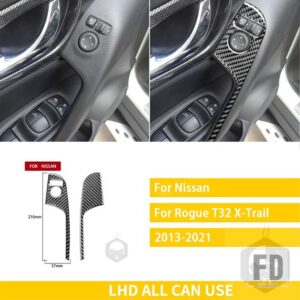 日産 エクストレイルローグ T32 2013-2021 アクセサリーカーボンインテリア車ミラー調整スイッチトリムステッカー装飾 - Black LHD