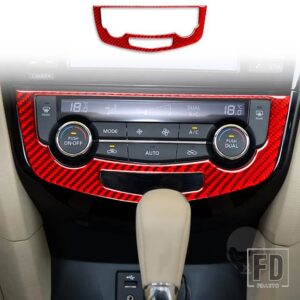 日産 エクストレイルローグ T32 2013-2021 アクセサリーカーボンインテリアカーエアコンキーパネルトリムステッカー装飾 - Red