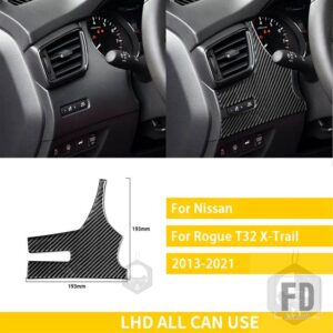 日産 エクストレイルローグ T32 2013-2021 アクセサリーカーボンインテリアヘッドライトスイッチパネルトリムステッカー装飾 - Black LHD