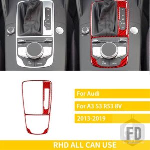 アウディ A3 S3 RS3 8V 2013-2019 カーアクセサリーインテリアカーボンギアシフトパネルフレームセット装飾 LHD RHD - red set RHD