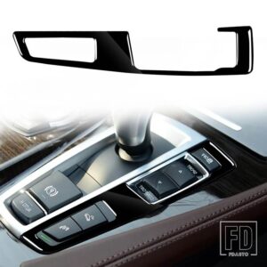 BMW 5シリーズ F10 2011-2017 アクセサリー光沢ピアノブラックインテリアギアボタンパネルトリムステッカー - Double Bond RHD