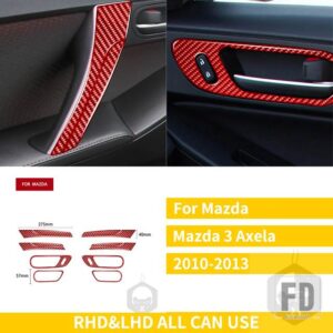 マツダ 3 アクセラ 2010-13 アクセサリーインテリアカーボンドアトリムドアプルハンドルステッカー - Red Carbon Set