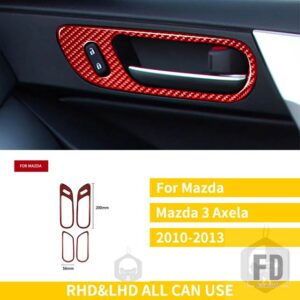 マツダ 3 アクセラ 2010-13 アクセサリーインテリアカーボンドアトリムドアプルハンドルステッカー - Red Carbon A