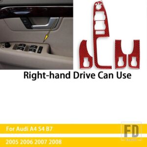 アウディ A4 S4 B7 2005 2006 2007 2008 アクセサリーカーボン車室内窓リフトカバートリムステッカー装飾 - Red Carbon RHD