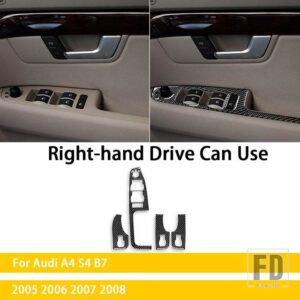 アウディ A4 S4 B7 2005 2006 2007 2008 アクセサリーカーボン車室内窓リフトカバートリムステッカー装飾 - Black Carbon RHD