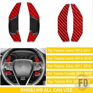 トヨタ カムリレビンアバロンカローラ 2012-15-2018 アクセサリーカーボン車内ステアリングホイールシフトパドル - Red Carbon A