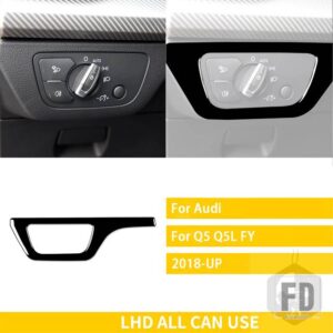 アウディ Q5 Q5L 年度 2018-23 アクセサリーカーボンインテリアオートヘッドライトスイッチパネルトリムステッカー - Black plastic LHD