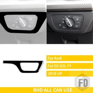アウディ Q5 Q5L 年度 2018-23 アクセサリーカーボンインテリアオートヘッドライトスイッチパネルトリムステッカー - Black plastic RHD