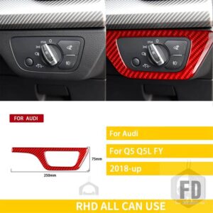 アウディ Q5 Q5L 年度 2018-23 アクセサリーカーボンインテリアオートヘッドライトスイッチパネルトリムステッカー - Red Carbon RHD